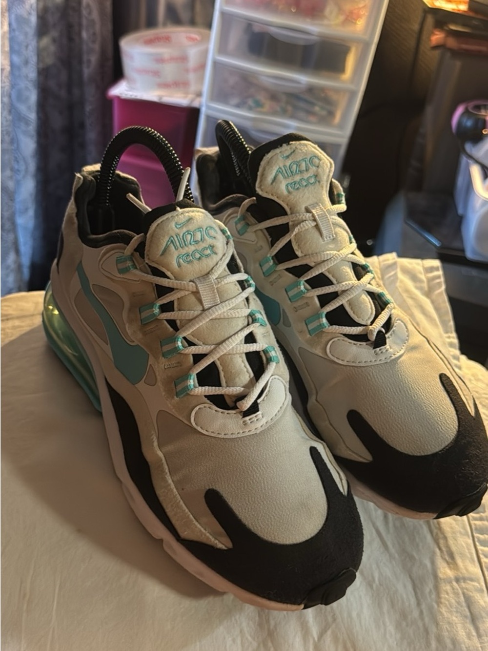 Nike women’s 7Air Max 270 React Cream Teal Black Sneakers
